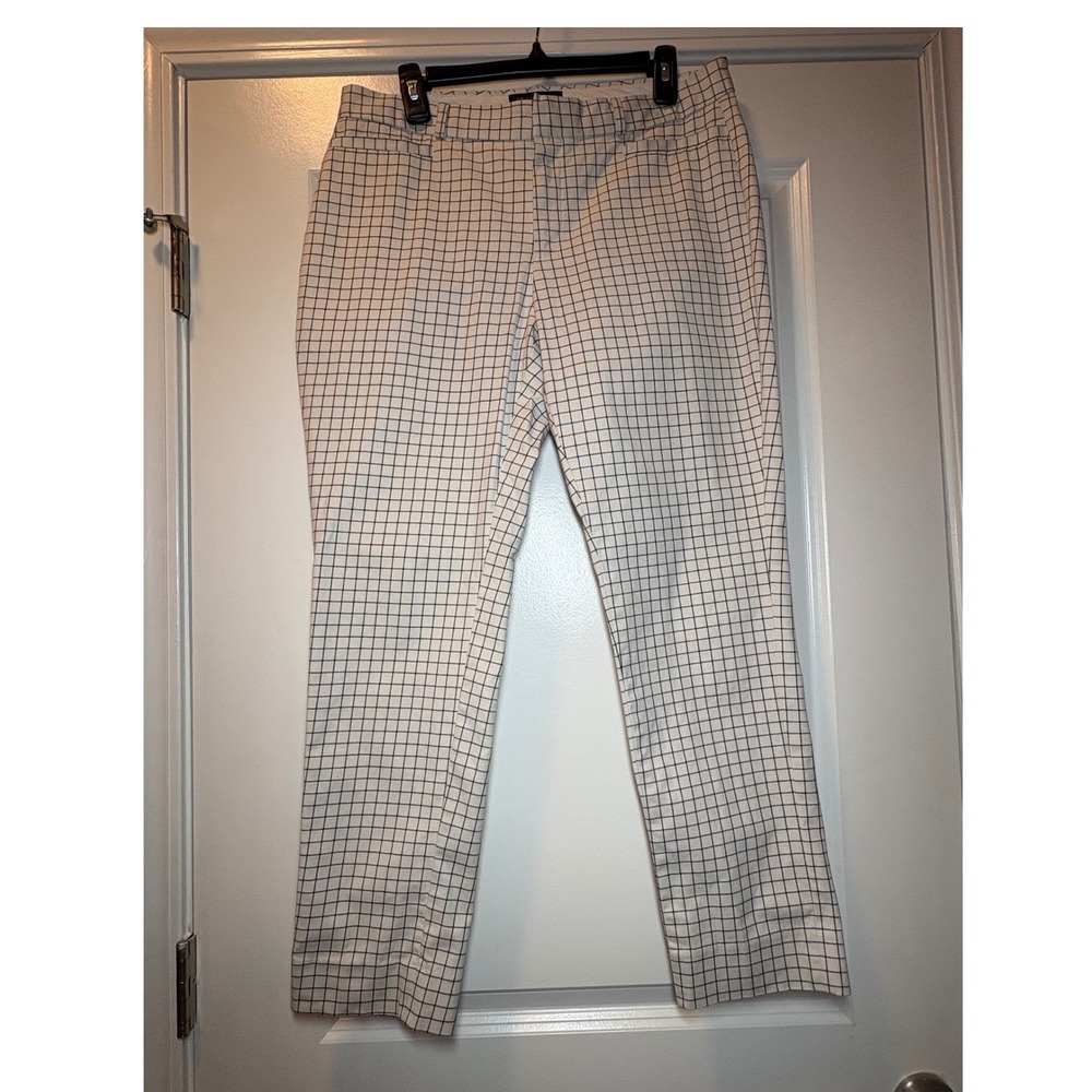 Banana Republic Sloan Curvy Fit Windowpane Grid Dress Pants White Black Size 10